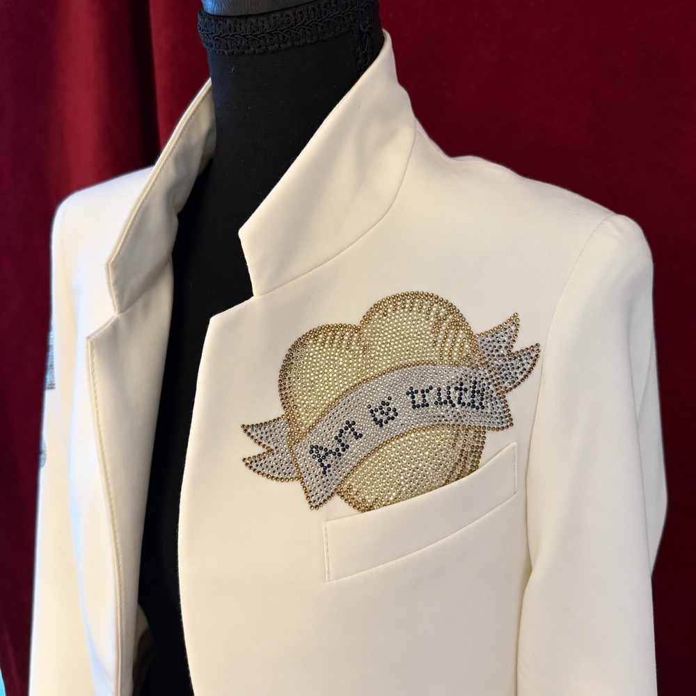 Zadig & Voltaire Ver Multi Custo Blazer 34 White Rhinestone Art Is Truth Jacket